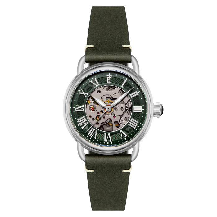 Thomas Earnshaw Heritage Investigator 40 Skeleton Automatic Sage Green angled shot picture