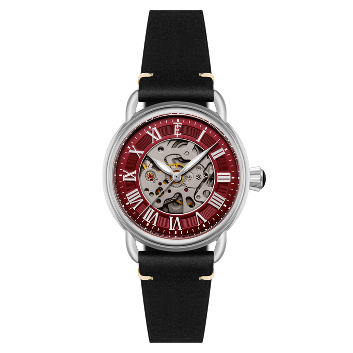 Thomas Earnshaw Heritage Investigator 40 Skeleton Automatic Ruby Red angled shot picture