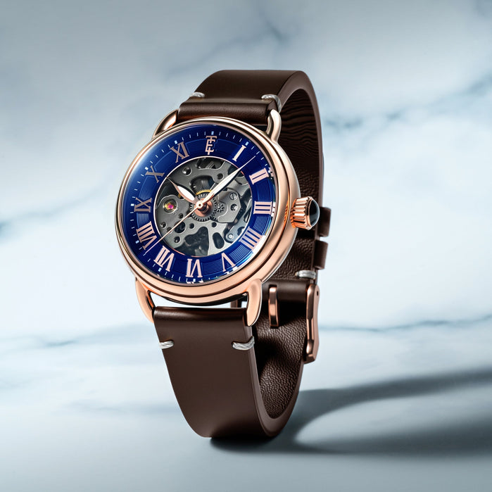 Thomas Earnshaw Heritage Investigator 40 Skeleton Automatic Azure Blue angled shot picture