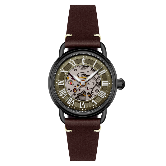 Thomas Earnshaw Heritage Investigator 40 Skeleton Automatic Olive Green angled shot picture