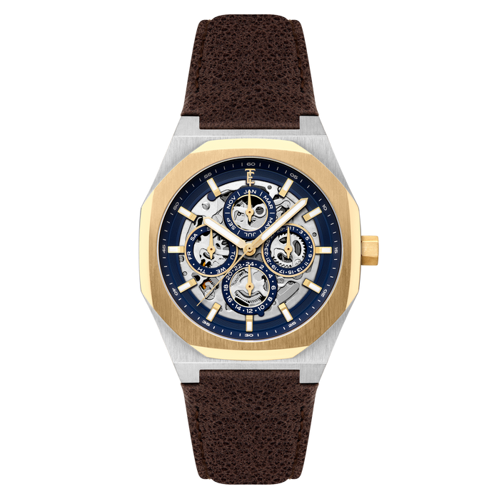 Thomas Earnshaw Discovery Drake Triple Calendar Skeleton Automatic Steel Blue angled shot picture