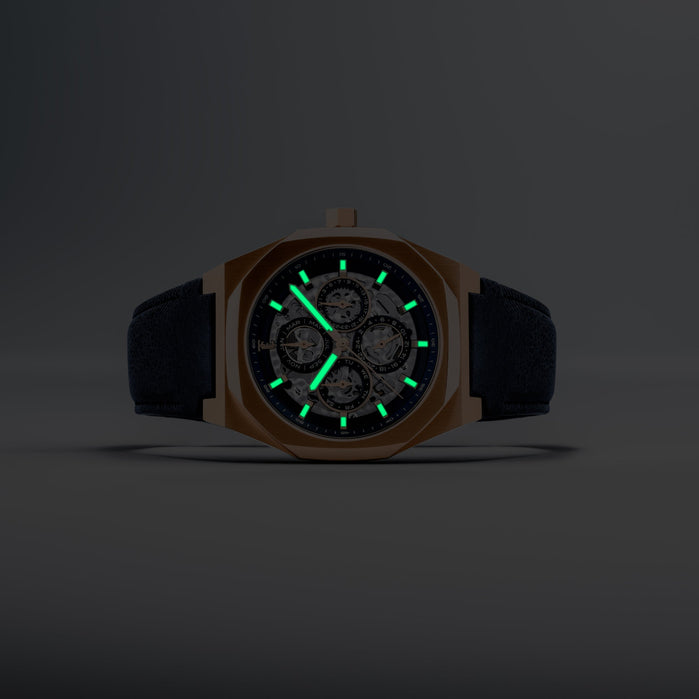 Thomas Earnshaw Discovery Drake Triple Calendar Skeleton Automatic Blue Mirage angled shot picture