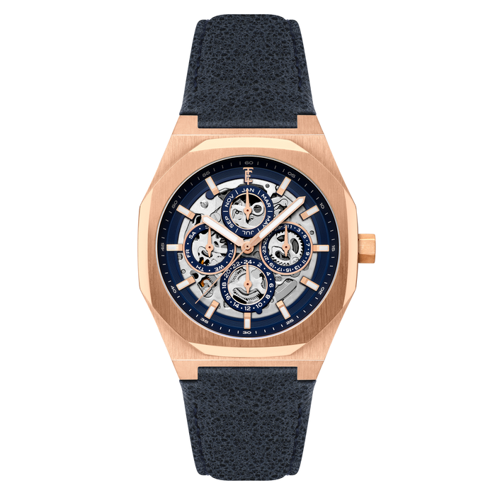 Thomas Earnshaw Discovery Drake Triple Calendar Skeleton Automatic Blue Mirage angled shot picture