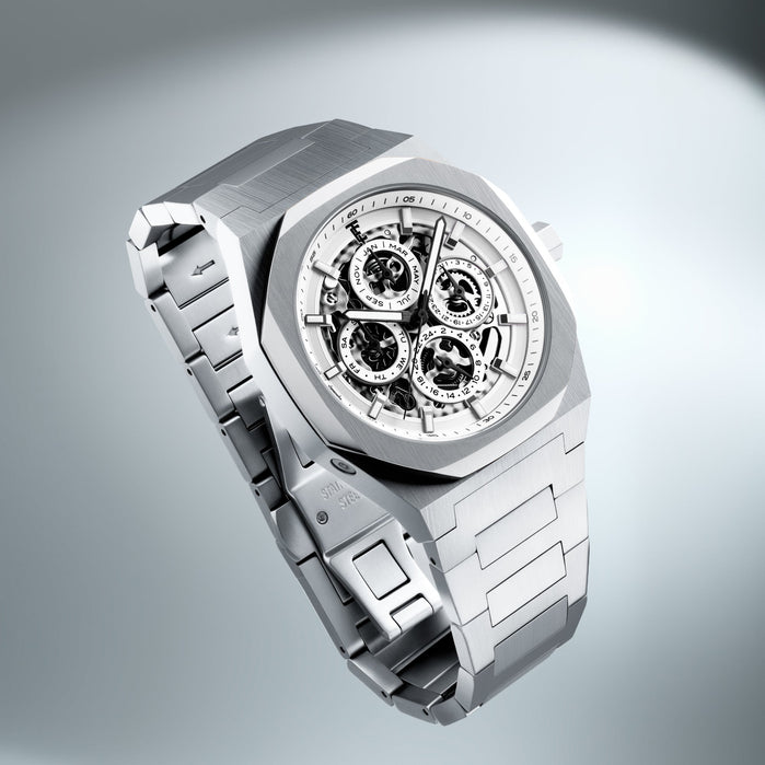 Thomas Earnshaw Discovery Drake Triple Calendar Skeleton Automatic Ivory Whisper angled shot picture