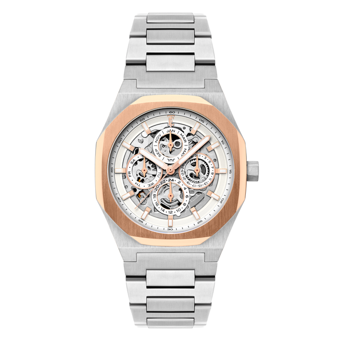 Thomas Earnshaw Discovery Drake Triple Calendar Skeleton Automatic Creamy Opal angled shot picture