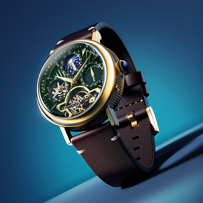Thomas Earnshaw Heritage Beaufort Dual Time Date Open Heart Automatic Green Glimmer angled shot picture