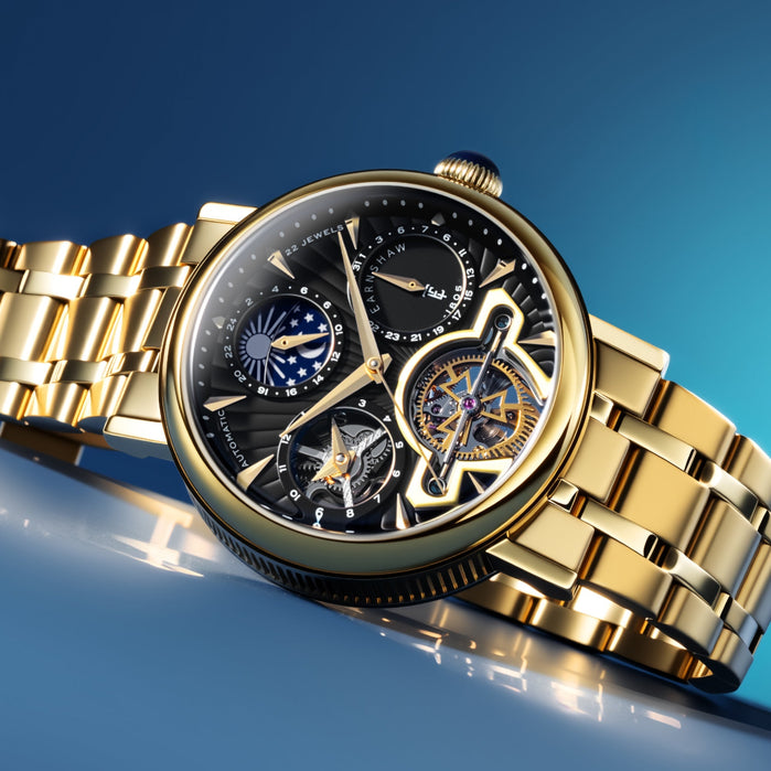 Thomas Earnshaw Heritage Beaufort Dual Time Date Open Heart Automatic Raven Gleam SS angled shot picture