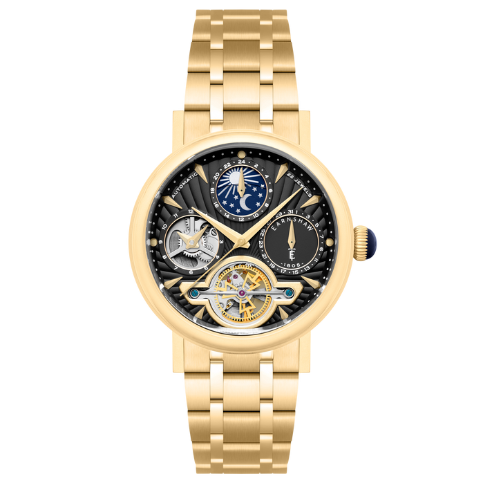 Thomas Earnshaw Heritage Beaufort Dual Time Date Open Heart Automatic Raven Gleam SS angled shot picture