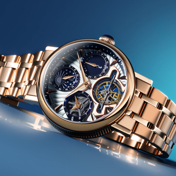 Thomas Earnshaw Heritage Beaufort Dual Time Date Open Heart Automatic Gilded Silver SS angled shot picture