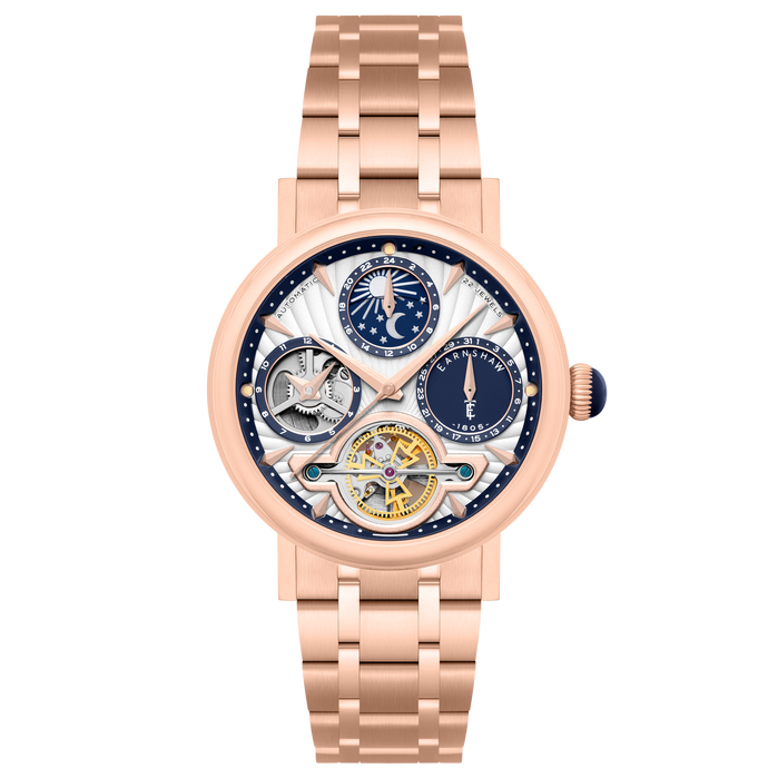 Thomas Earnshaw Heritage Beaufort Dual Time Date Open Heart Automatic Gilded Silver SS angled shot picture
