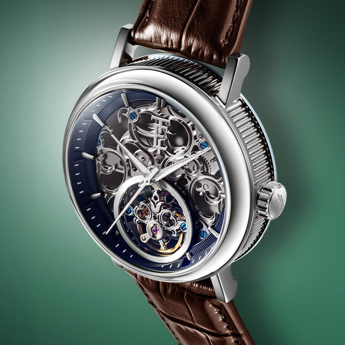 Thomas Earnshaw Heritage Beaufort Skeleton Automatic Steel Wave angled shot picture
