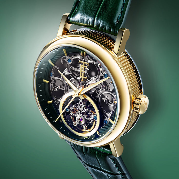 Thomas Earnshaw Heritage Beaufort Skeleton Automatic Jade Glint angled shot picture