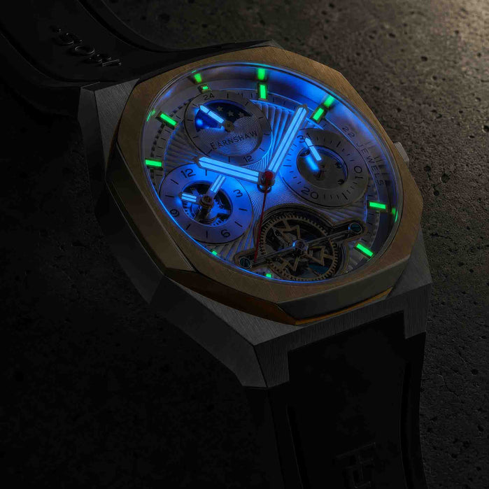 Thomas Earnshaw Discovery Drake Dual Time Date Open Heart Automatic Polished Aura angled shot picture