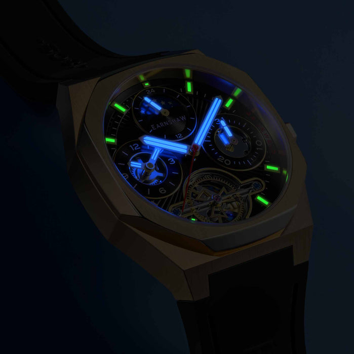 Thomas Earnshaw Discovery Drake Dual Time Date Open Heart Automatic Basil Breeze angled shot picture