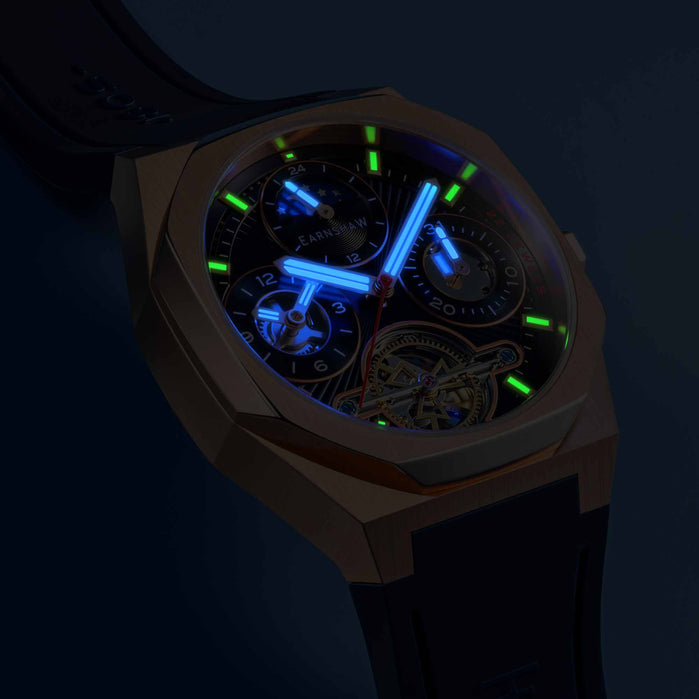 Thomas Earnshaw Discovery Drake Dual Time Date Open Heart Automatic Cobalt Clam angled shot picture