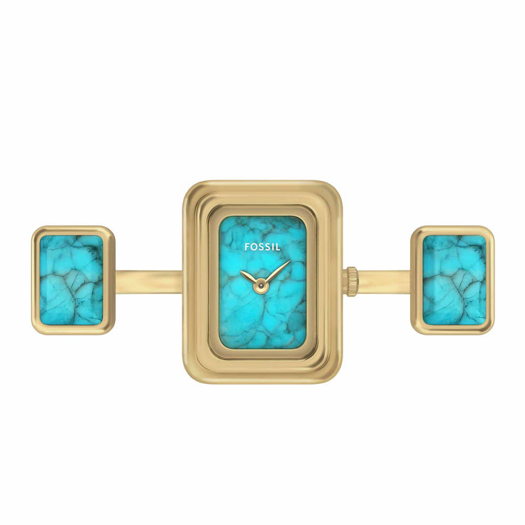 Fossil Raquel Watch Ring Gold Turquoise