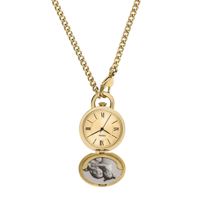 Fossil Jacqueline Gold Watch Locket Necklace angled shot picture