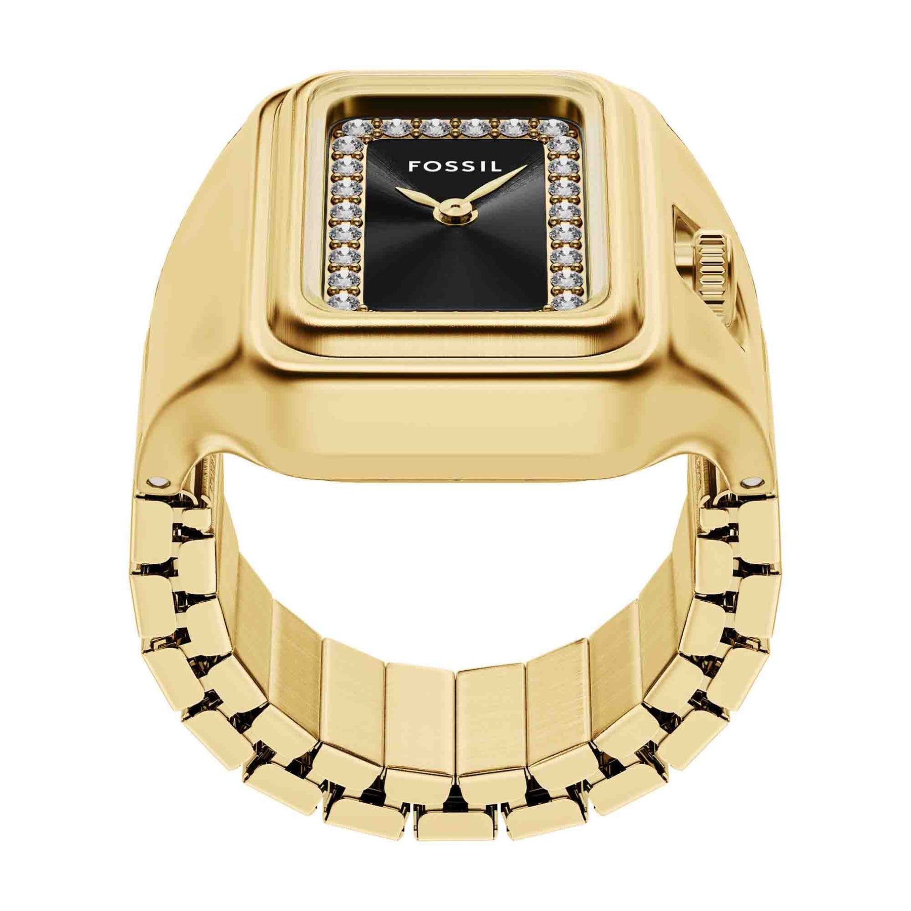 Fossil Raquel Watch Ring Two-Hand Black Gold SS | Watches.com