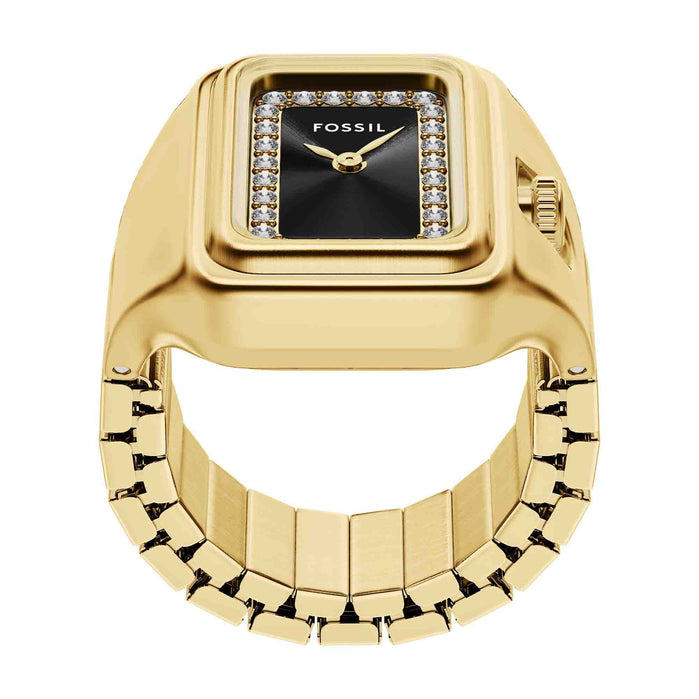 Fossil Raquel Watch Ring Two-Hand Black Gold SS angled shot picture