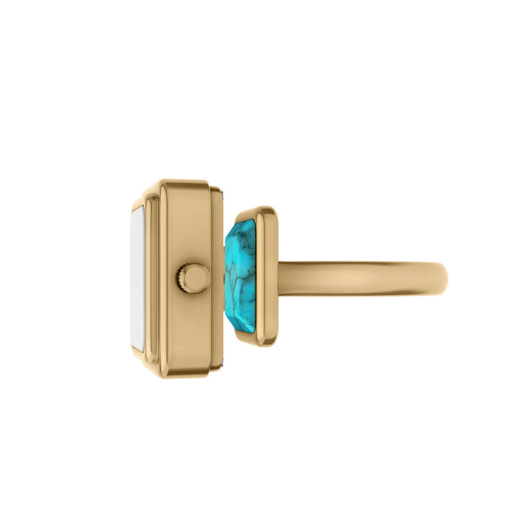 Fossil Raquel Watch Ring Gold Turquoise