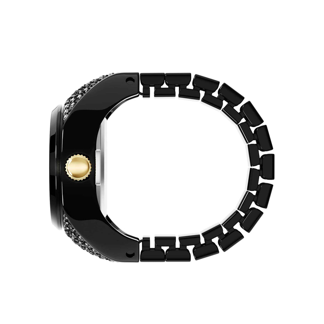 Fossil Watch Ring Two-Hand Pavé Black SS | Watches.com