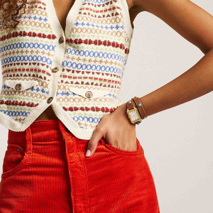 Fossil Raquel Double Wrap Brown Gold Turquoise