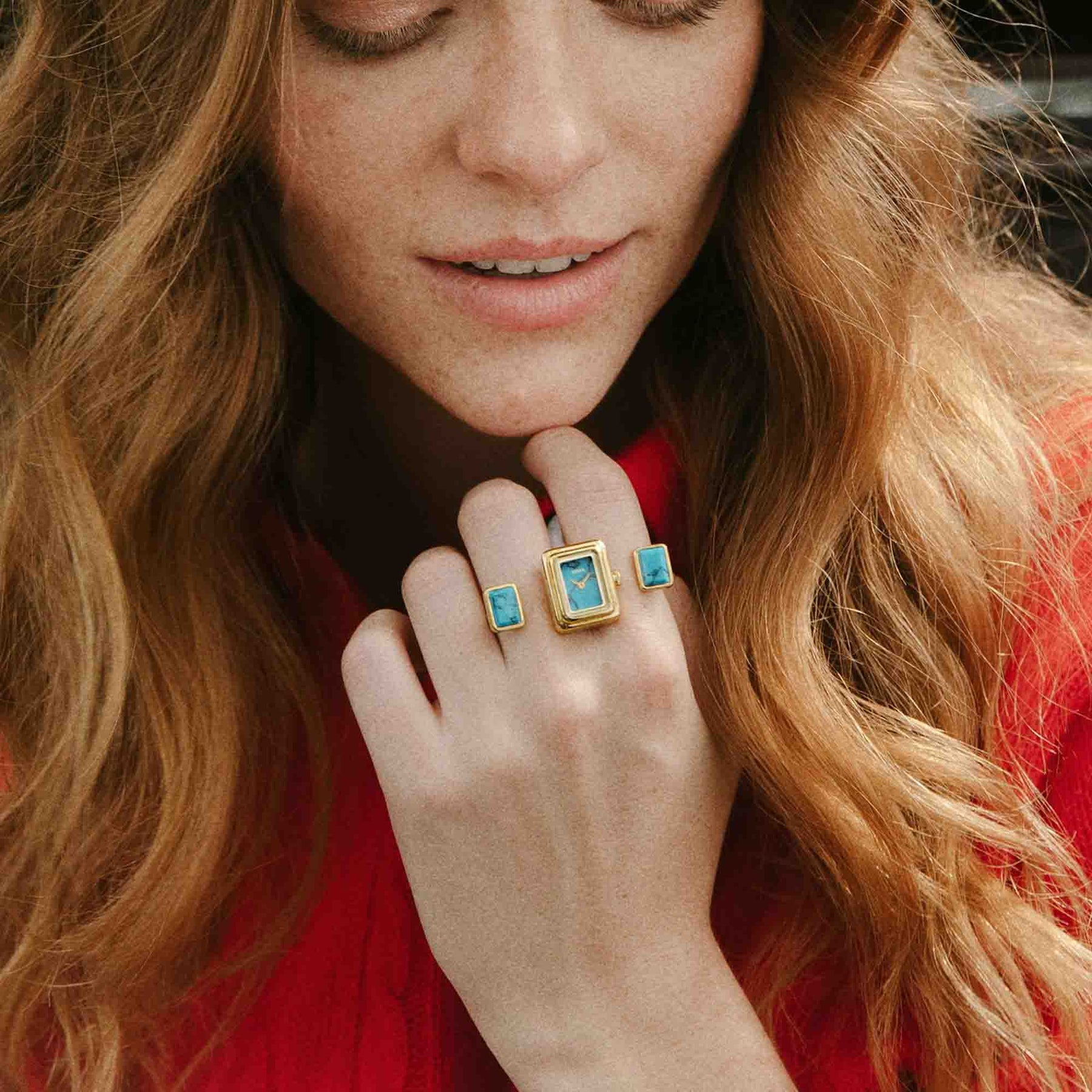 Fossil Raquel Watch Ring Gold Turquoise | Watches.com