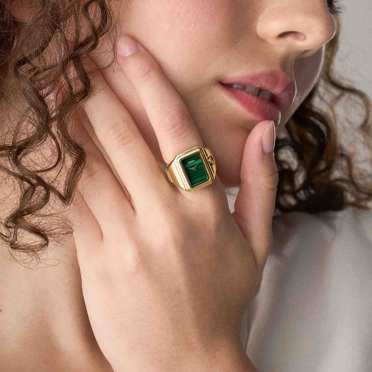 Fossil Raquel Watch Ring Two-Hand Green Gold SS