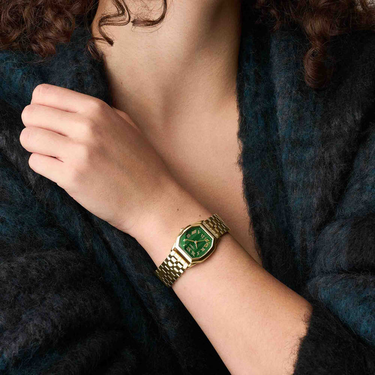 Fossil Harlow Three-Hand Green Gold SS
