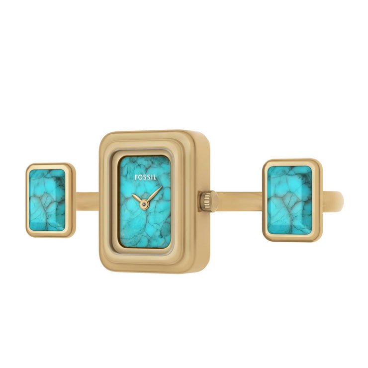 Fossil Raquel Watch Ring Gold Turquoise