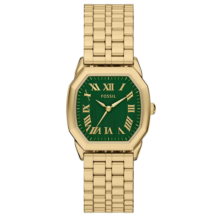 Fossil Harlow Three-Hand Green Gold SS