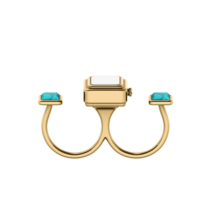 Fossil Raquel Watch Ring Gold Turquoise