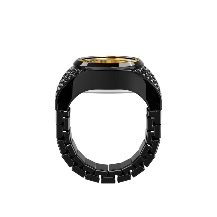 Fossil Watch Ring Two-Hand Pavé Black SS