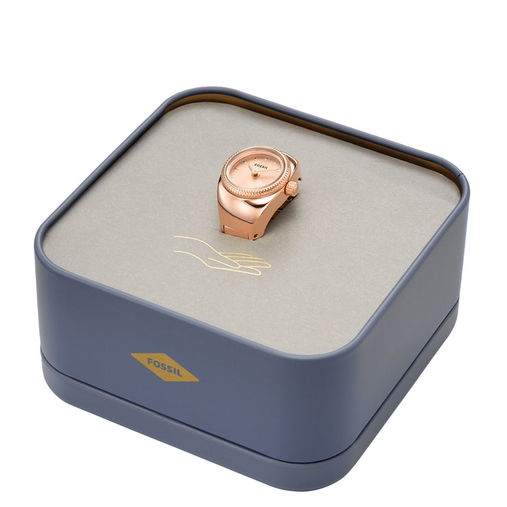 Fossil Watch Ring Two-Hand Rose Gold SS