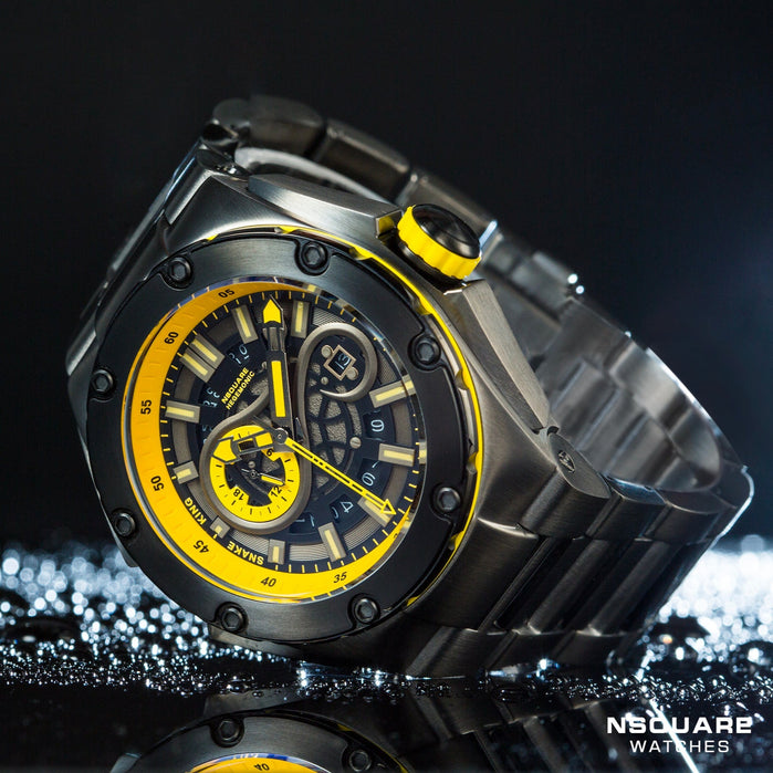 Nsquare SnakeKing Automatic 46mm Yellow Gray angled shot picture
