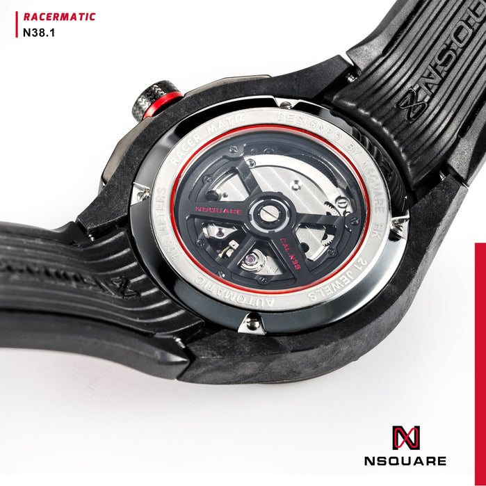 Nsquare Racermatic Automatic 44mm Black Red angled shot picture