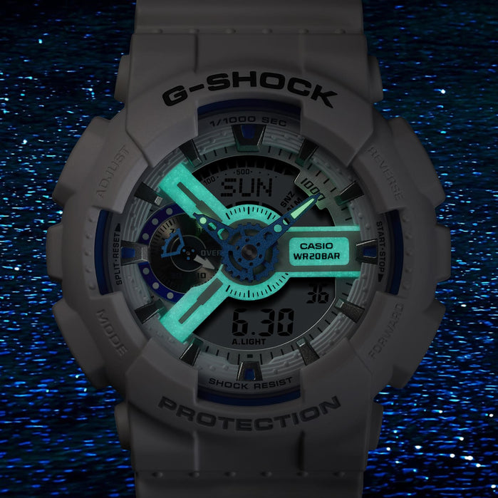 G-Shock GA110 Hidden Glow Ana-Digi White angled shot picture