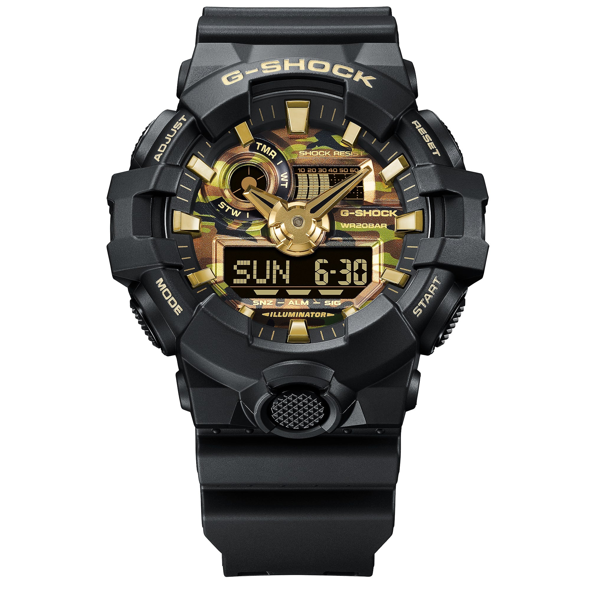 G-Shock GA700 Bold Camo Ana-Digi Black Gold | Watches.com