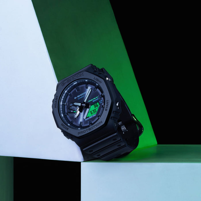G-Shock GAB2100 Ana-Digi Black Green angled shot picture