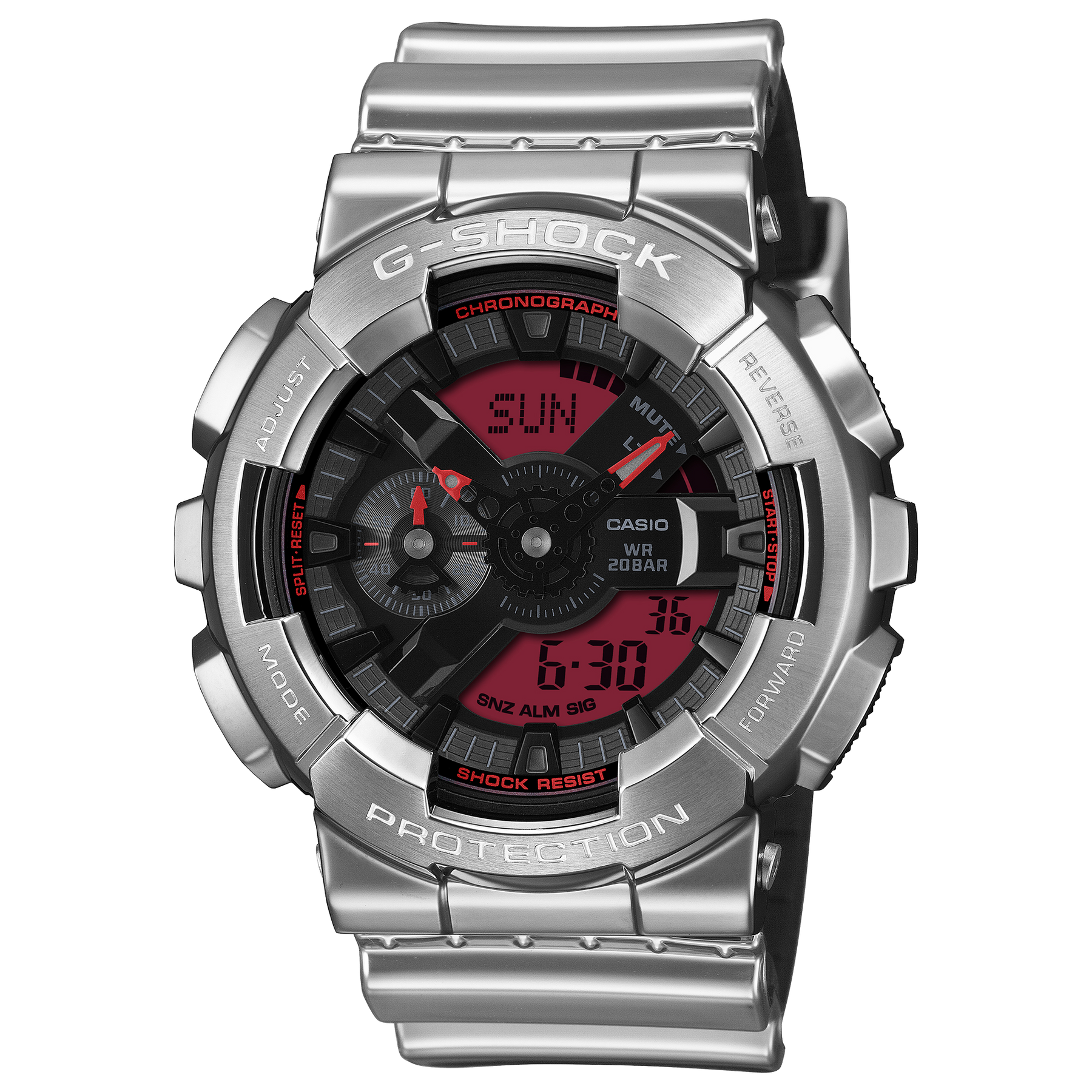 G-Shock GM110 Fine Metallic Ana-Digi Silver Red | Watches.com