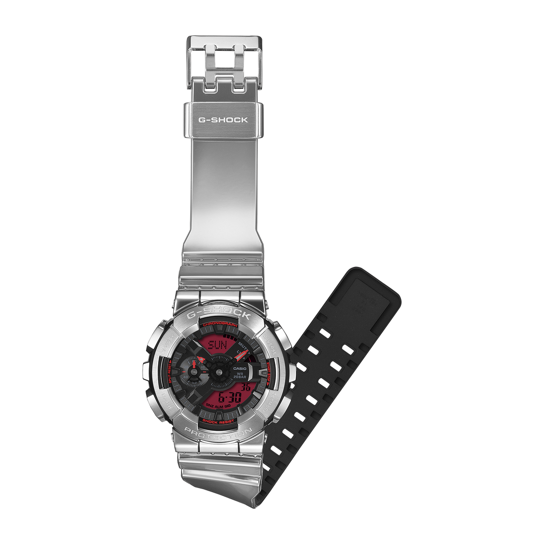 G-Shock GM110 Fine Metallic Ana-Digi Silver Red | Watches.com