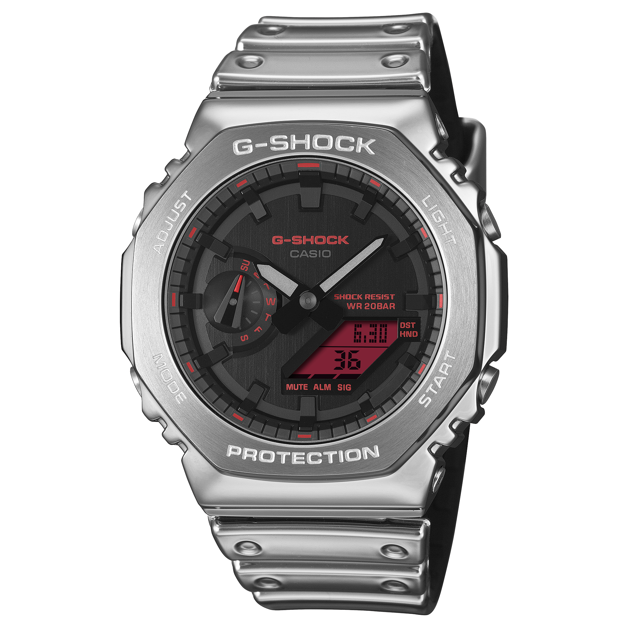 G-Shock GM2100 Ana-Digi Fine Metallic Silver Red | Watches.com