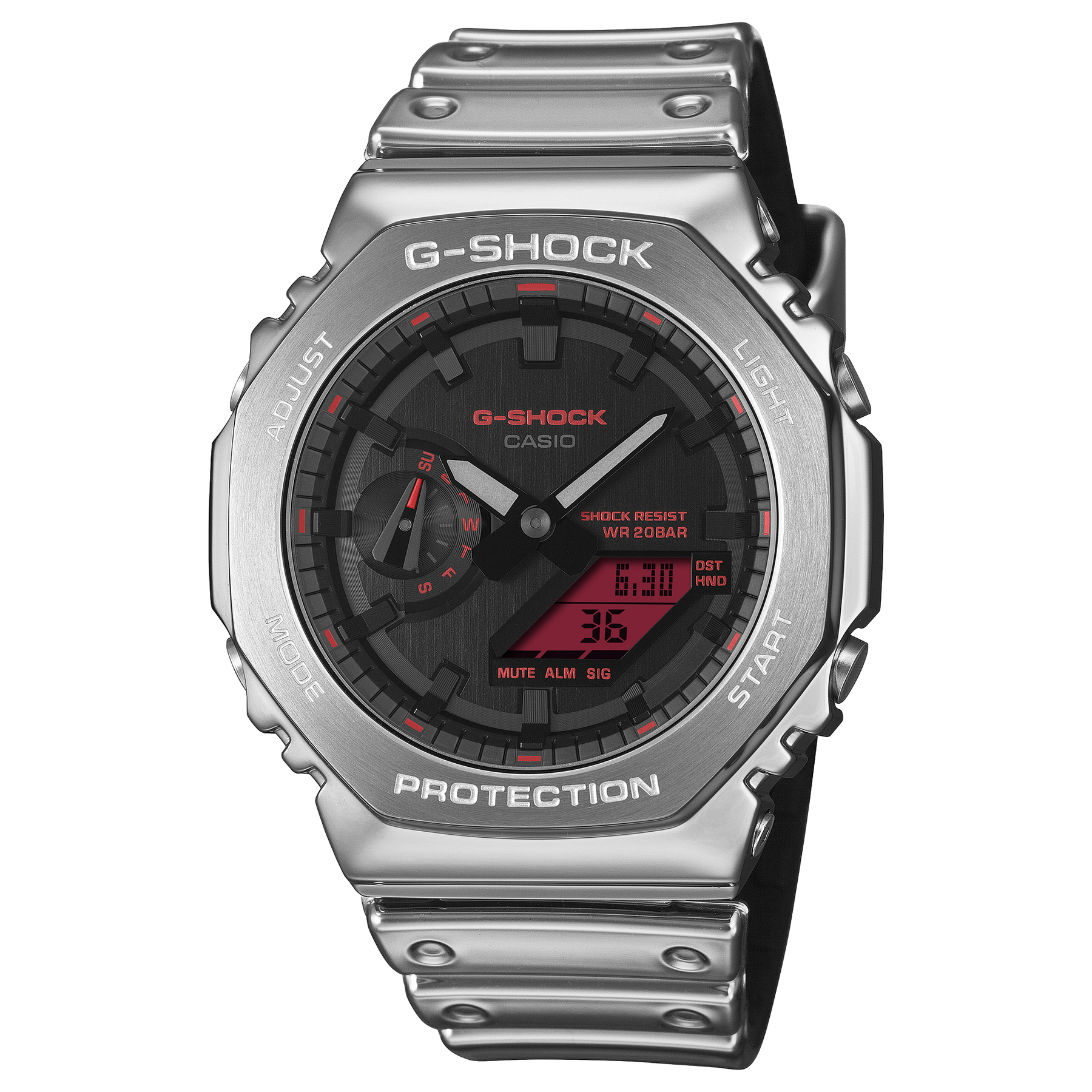 G-Shock GM2100 Ana-Digi Fine Metallic Silver Red | Watches.com