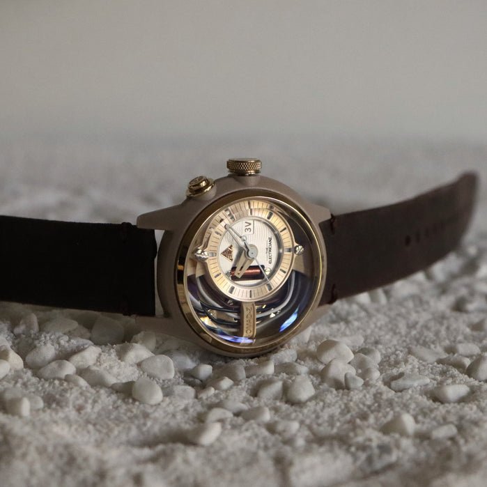 The Electricianz Nomad Z 42mm Brown Leather angled shot picture