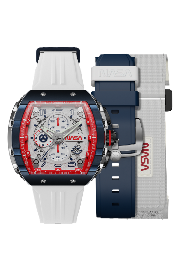 Nubeo Magellan Chronograph NASA Satellite White Limited Edition angled shot picture