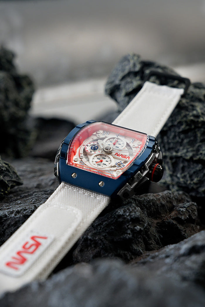 Nubeo Magellan Chronograph NASA Satellite White Limited Edition angled shot picture