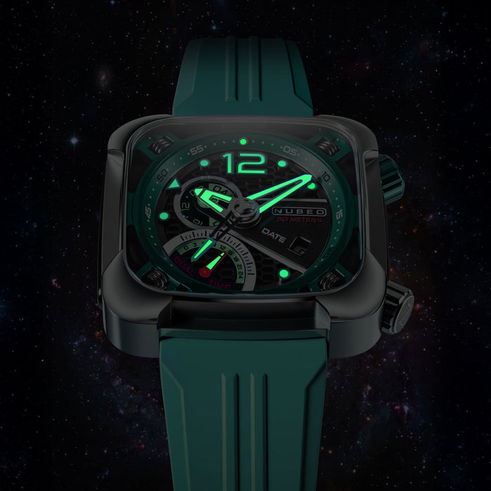 Nubeo Ecliptic Retrograde Dual Time Cardinal Teal angled shot picture