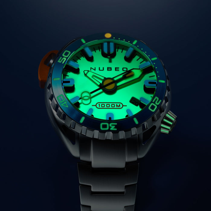 Nubeo Aluminaut Automatic Limited Edition Lume Green angled shot picture