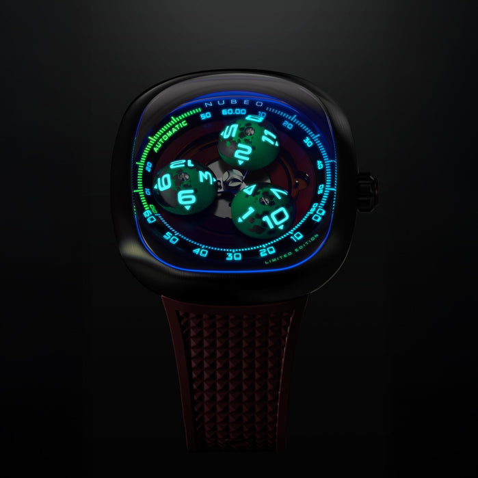 Nubeo Tri-star Orbit Automatic Limited Edition Rocket Red angled shot picture