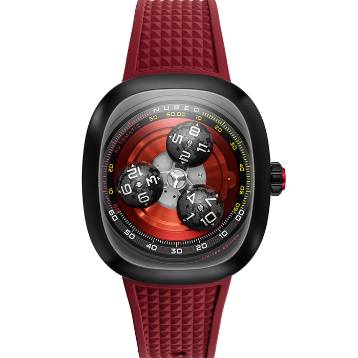 Nubeo Tri-star Orbit Automatic Limited Edition Rocket Red angled shot picture